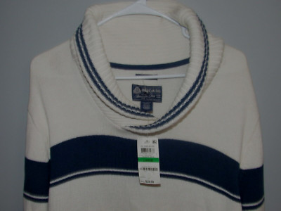 NWT New AMERICAN RAG Men's Large Ivory Blue Shawl Collar Sweater All Cotton