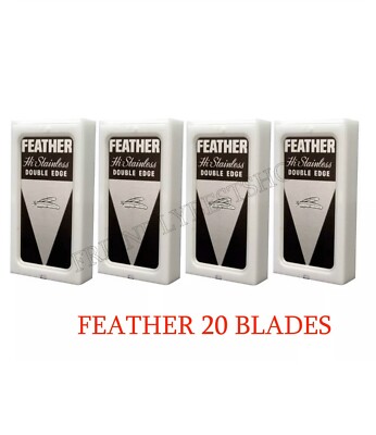 20 Razor Blades Feather HI Stainless Double Edge Pack Safety Men's