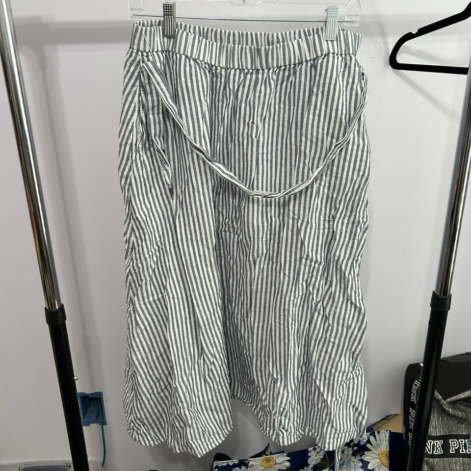 Talbots Gray And White Striped Boho Linen Blend Midi Skirt Size Large - “Dana” - Image 3 of 4