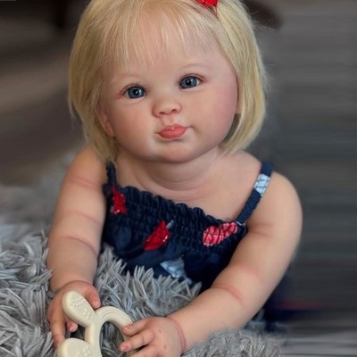 28in Artist Painted Reborn Baby Doll Realistic Toddler Finished Doll Yellow Hair