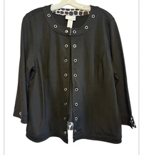 Alfred Dunner Black Jacket Blazer Silver Accents Office Casual Size Medium