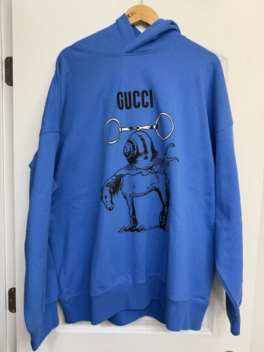 Gucci Felpa con Cappuccio Blu Cavallo Lumaca 780571 Taglia XX Large