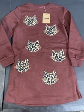 MINI BODEN Boden Ida Sweatshirt Appliqu  Dress in the Chestnut Cat Faces SZ 6-7