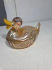 Vintage Jeanette 1950's Marigold 6.5” Carnival Glass Duck Trinket Candy Dish