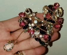 Christian Lacroix Large Heart Shaped Crystal Brooch dangling bottom stones RARE