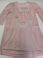 Vintage 2 Piece Pink MED/LG Nightgown & Robe Set Embellishment Lace Trim Soft