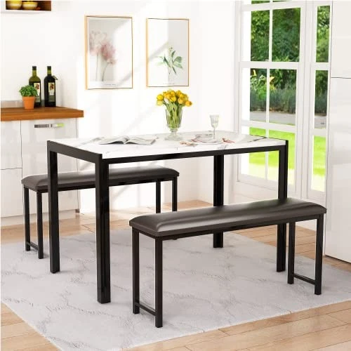 AWQM JUEGO DE MESA DE COMEDOR 3 PIEZAS, JUEGO DE MESA DE COCINA, A004 - BLANCO Foto 3 de 4