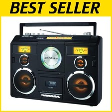 Versatile Black Bluetooth Boombox with CD Player  Cassette - Nostalgic Charm