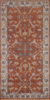 Orange Indian Accent Rug 3x6 Traditional Boho Style Hand-knotted Wool for Foyer