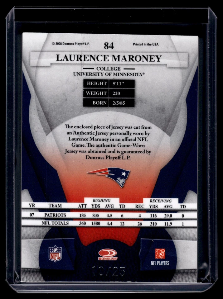 Laurence Maroney 2008 Leaf Certified Materials Card /25 #84 - Image 2 of 2