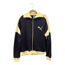 Vintage 70s Puma Track Jacket Full Zip Warmup Cream Navy Blue XL Retro Sporty