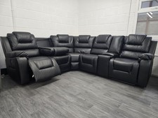 Axel| Black Leather Corner Recliner Sofa With Cupholders