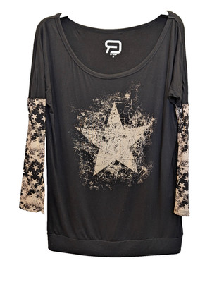 RED by EMP Fast And Loose Long Sleeve Tunic Top M Black Distressed Star Grunge