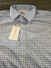 NWT Collars  Co Dress Collar Polo Shirt Men Medium Navy  Light Blue Windowpane