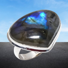 Natural Labradorite Ring Handmade 925 Sterling Silver Blue Flash Stone Size 8