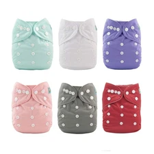 ALVABABY 6 Pack Cloth Diaper with 12 Inserts One Size Adjustable Washable Reu...