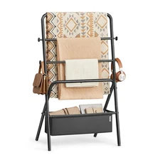 Freestanding Towel Rack, Foldable Blanket Holder, Towel Holder with 4 Hooks, ...