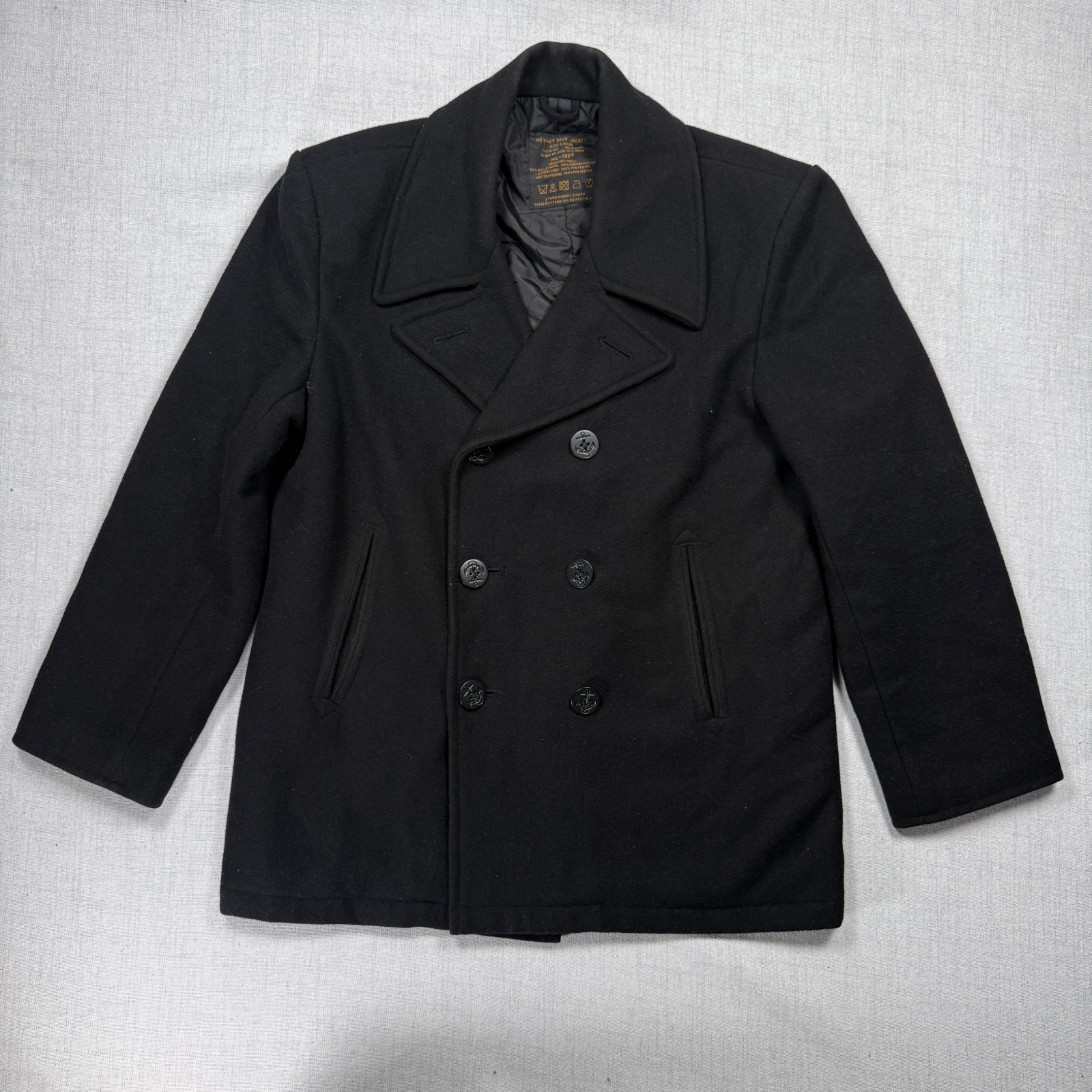 Mil-Tec US Navy Deck Jacket Black Wool Blend Peacoat Quilted Lined Size L Large