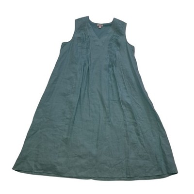chinese dress ladies J.Jill Pure Jill Blue White 100% Linen Sleeveless Wrap Shift Tunic Dress  Size XS