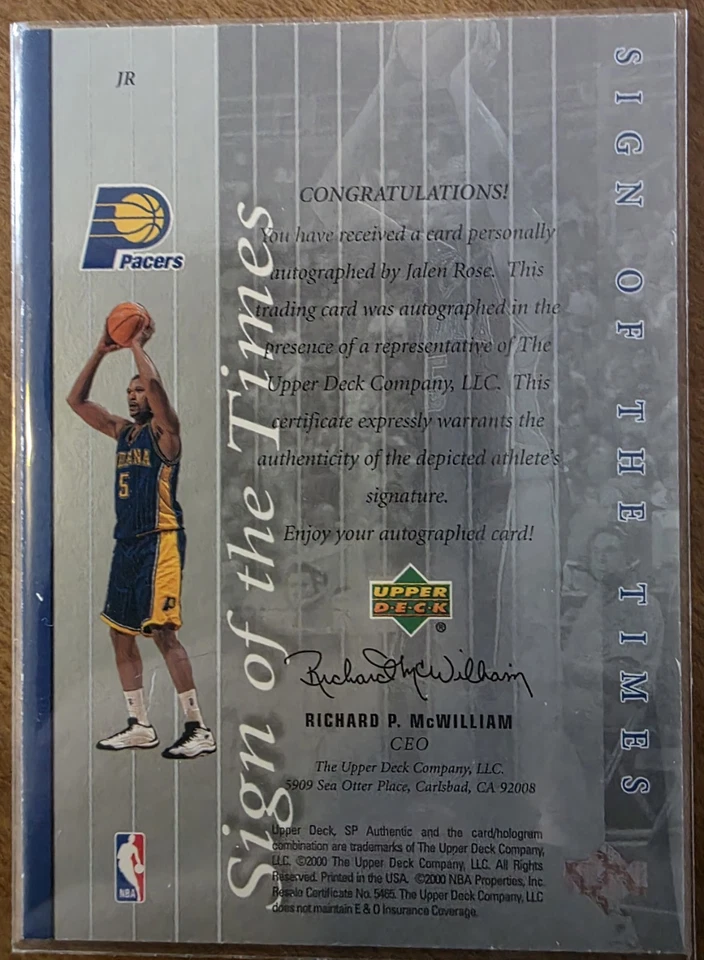Auténtico SP 1999-00 - Sign of the Times Jalen Rose #JR (AU) Pacers Foto 2 de 2