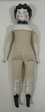 Antique German Porcelain Bisque China Head Low Brow Sawdust Cloth Doll Germany