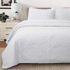 Classic Orient Damask Medallion Stitch Solid White 100 Cotton Quilt Bedding Set