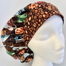 Coffee Themed Print Size Large Medical Bouffant Scrub Cap Surgery Hat