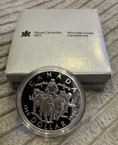 1994 Royal Canadian Mint Proof Silver $1 Dollar Coin With Box 925, 0.74 ASW
