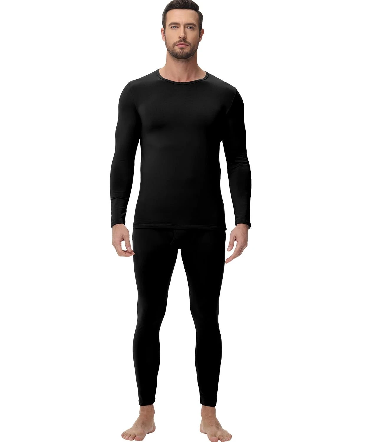 wirarpa Men's Thermal Underwear Set Fleece Lined Base Layer Long M, Black