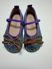 Kids Toddler Glitter Ballet Flats Size 23 7C Purple Green Glitter w/ Brown Bow