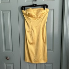 Calvin Klein Womens Strapless Cocktail Mini Dress Small Yellow Sunray Sequins