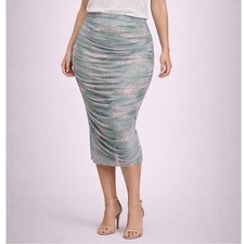 Missguided Coord Mesh Psychedelic Midaxi Skirt Womens Size 2 Multi Green Ruched