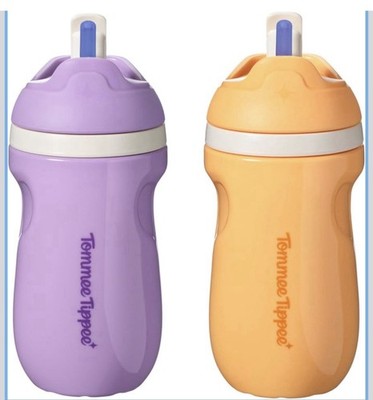 Tommee Tippee Insulated Leak Proof Sippy Cups 9 oz Soft Straw Set Purple Orange