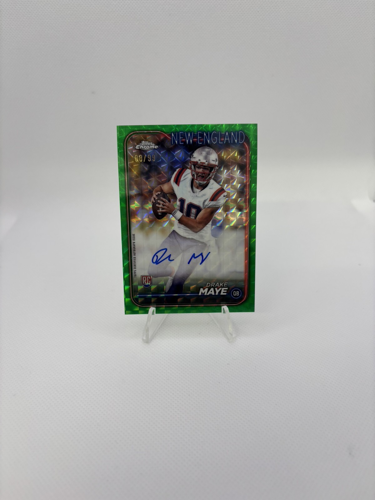 2024 Topps Chrome Drake Maye Rookie Auto RC Green Geometric Refractor #/99