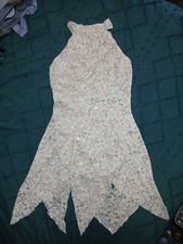 Dansco Women  s Medium Halter Floral Lace Sparkle Dance Costume Handkercheif Hem