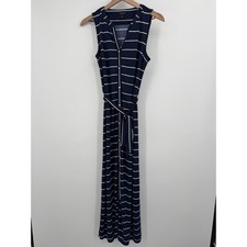 Talbots Womens Dress Blue White Striped Sleeveless Maxi Belted Size S