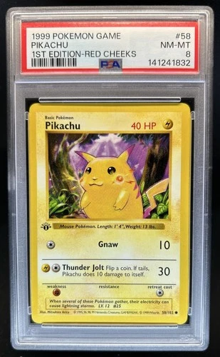 1999 Pokemon 1st Edition Pikachu Red Cheeks #58/102 PSA 8