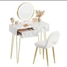 1pc Modern Vanity Desk with Extra Deep Storage - Matte Frosted Countertop & Buff