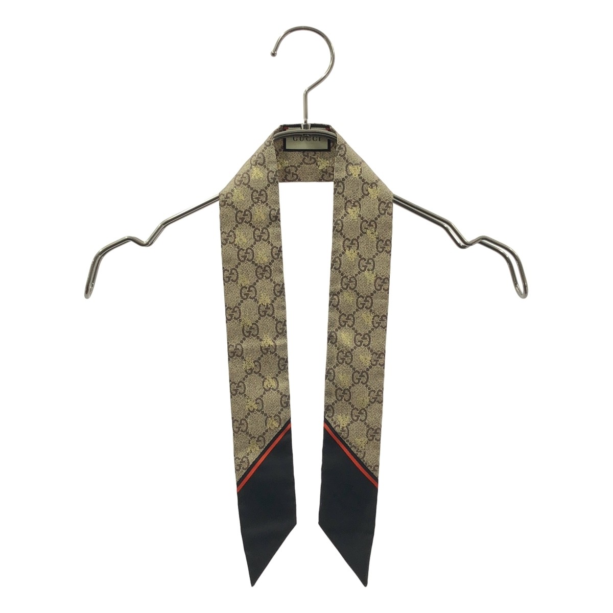 Authentic Gucci Scarf Brown Bee GG Logo Silk Neck Bow Size 85cm