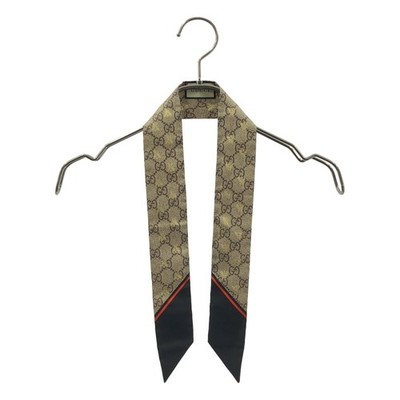 Authentic Gucci Scarf Brown Bee GG Logo Silk Neck Bow Size 85cm