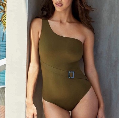 NEW NWT Amoressa By Miraclesuit Meridian One Piece Olive Green One Shoulder $188