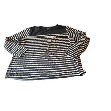 Lands End Swim Tee Black White Striped Rash Guard Long Sleeve Size 1X 16W-18W