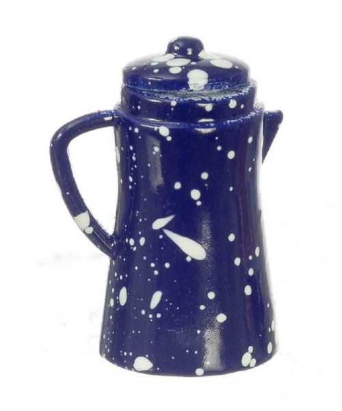 Puppenhaus Blau Gepunktete Kaffee Topf Miniatur KüChenzubehöR Metall 1:12 Skala-image