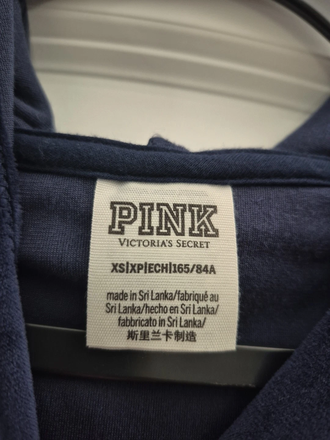 UNDERCOVER Victorias Secret rosa felpa con cappuccio donna XS blu velluto pullover tasche salotto