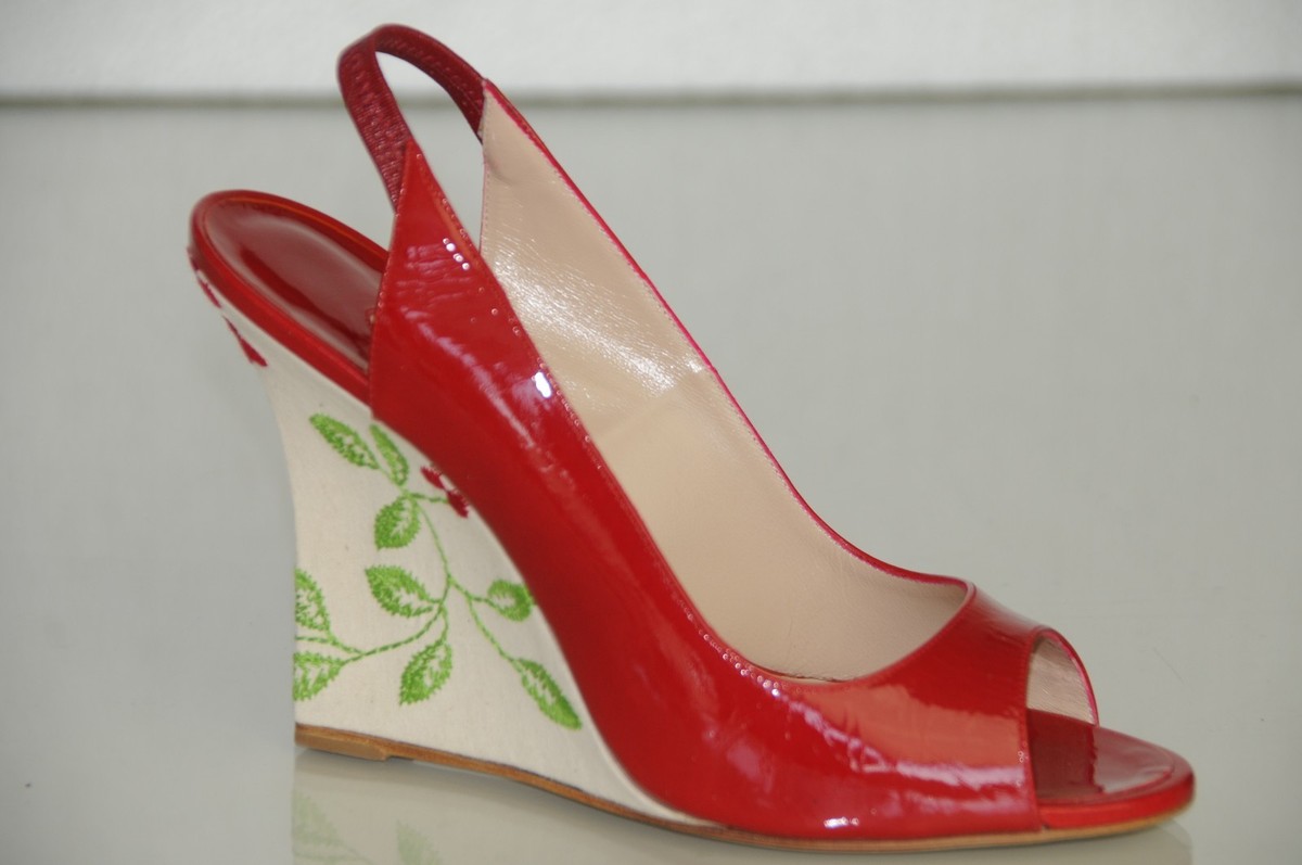 New Manolo Blahnik Maniapla Wedge Ferrari Red Open Toe