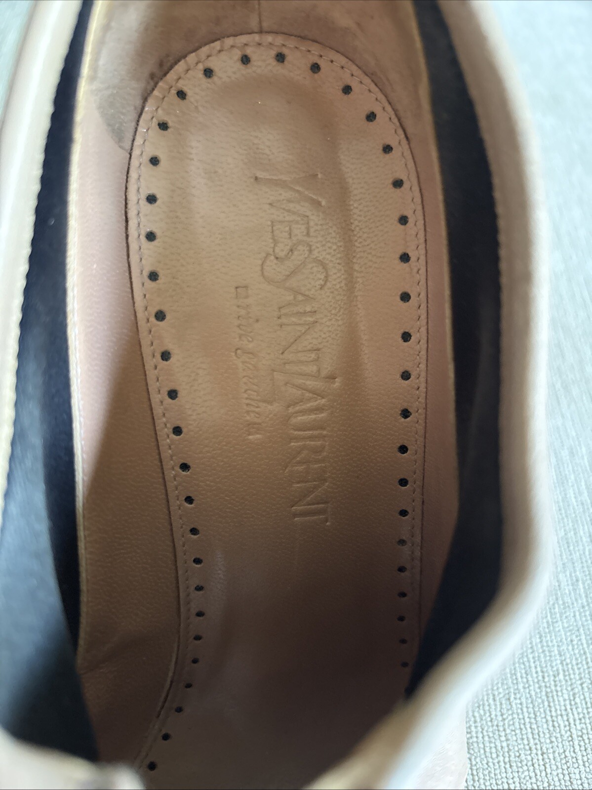 SAINT LAURENT Stivaletti YSL Blush pelle nuda Joan tacco zip punta aperta 38 $550 affare!