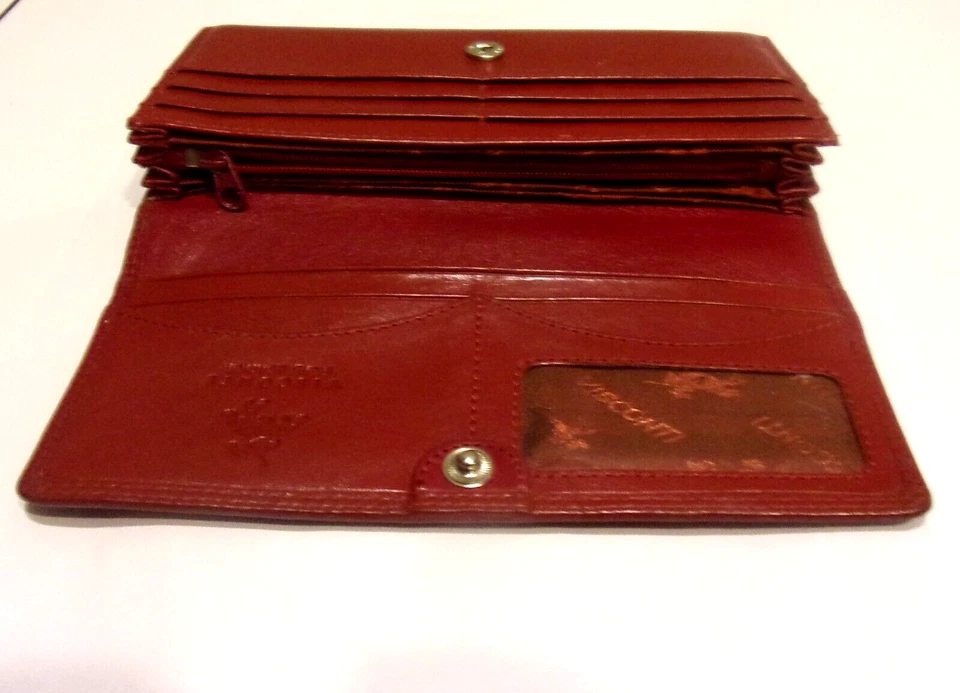 Visconti, rojo borgoña, cuero genuino ext. Compartimento con cremallera, cartera sin asas Foto 3 de 4