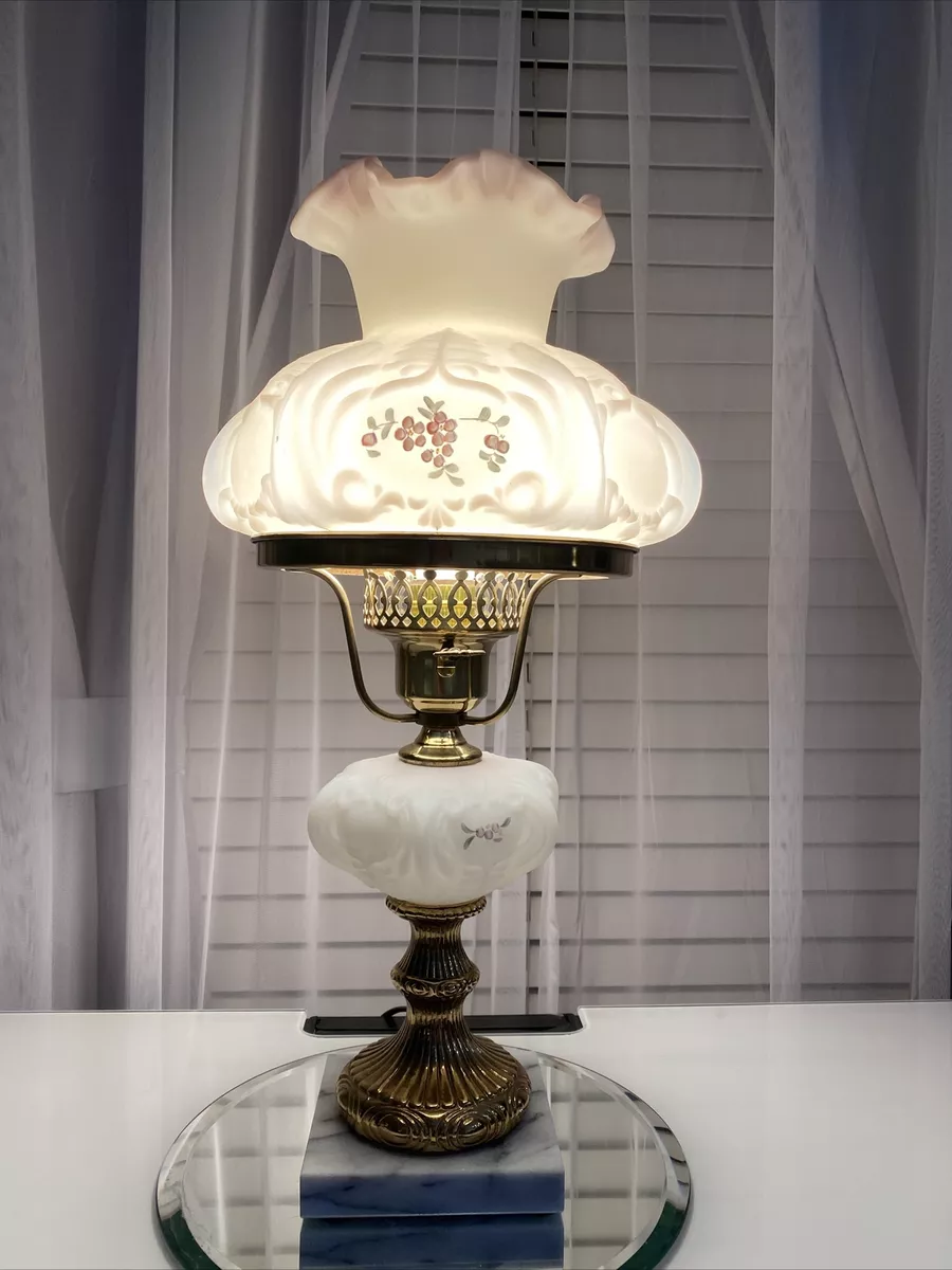 Fenton lamp 19 tall marble base Hand Painted Signed By Artist eBay