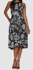 $138 Tahari Asl Women Black Floral Print Sateen Midi Sleeveless Dress Size 4