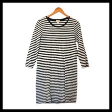 J Crew Factory Womens S T-Shirt Dress 3/4 Sleeve Striped Navy Blue White 100% Co